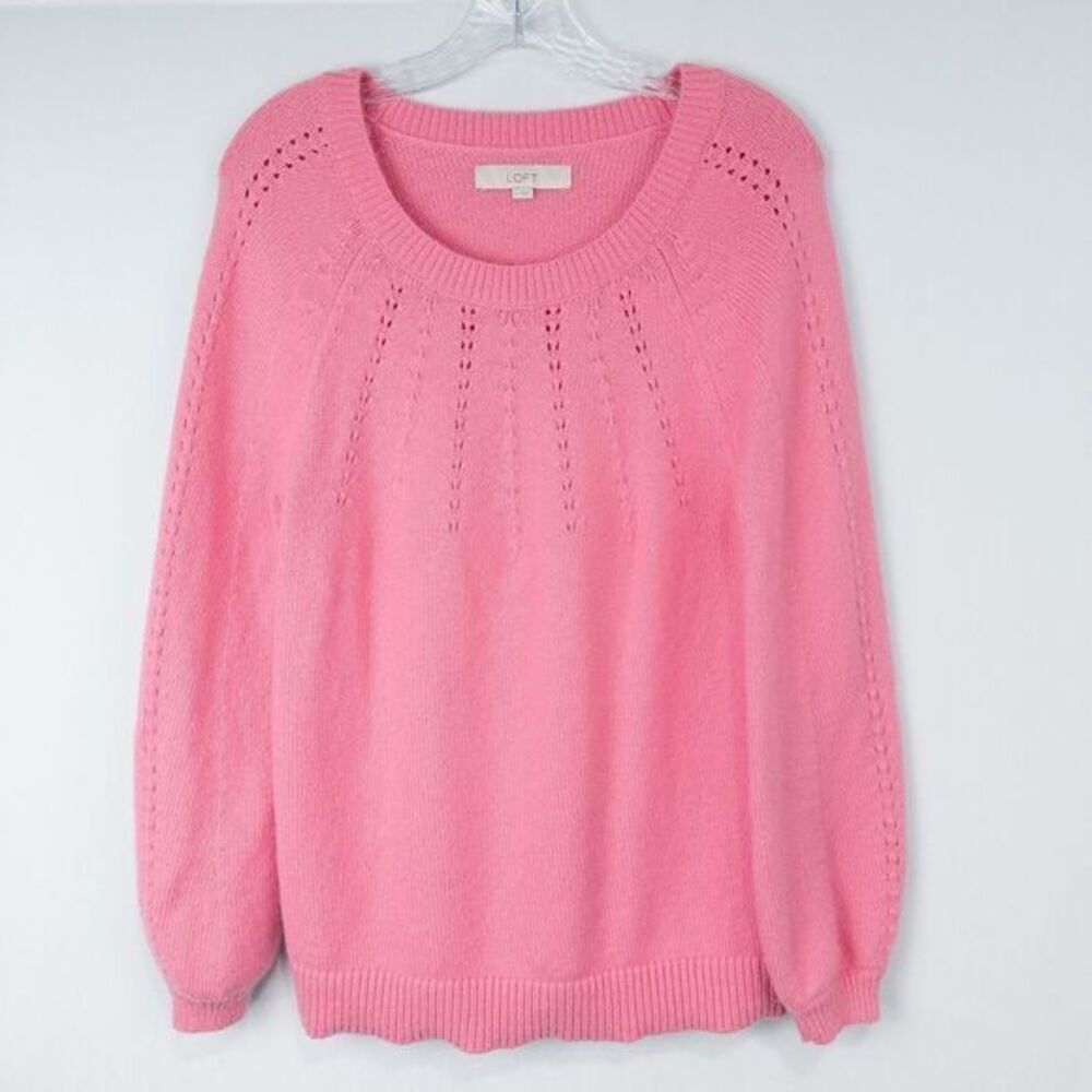 LOFT Pointelle Blouson Wool Blend Sweater Womens Small Pink Preppy Feminine